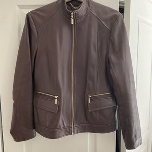 Brown leather jacket.